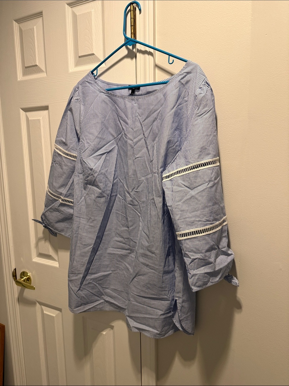 Talbots Plus Blue & White Striped Button-Up Blouse
